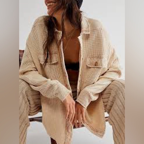 Free People Jackets & Blazers - Free People One Scout Cream Button Down Waffle Jacket Size Large